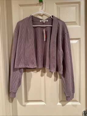 Wallflower Cropped Lavender Open-Front Cardigan